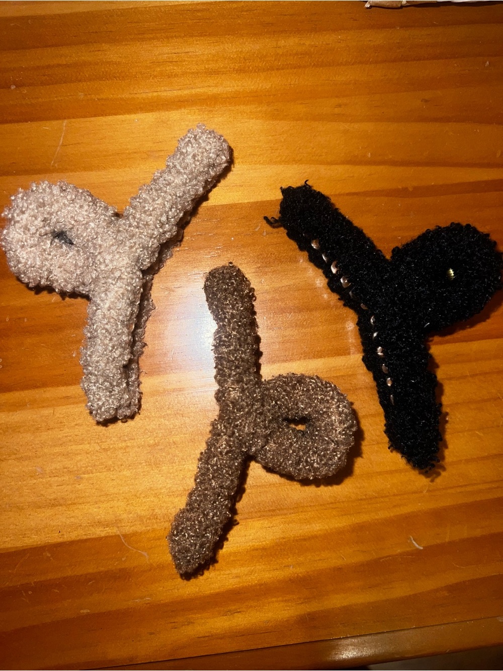 Set of 3 Loop Knit Hair Scrunchie Clips in Beige, Brown, and Black